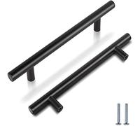blueZone 10 Pack Black Kitchen Cupboard Handles, 128mm Hole Center Drawer Handles, Matt Black Kitchen Cabinet Door Handle Stainless Steel T Bar Wardrobe Pull Door Handle, Overall Length:188mm