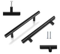 blueZone 20 Pack Black Kitchen Cupboard Handles, 160mm Hole Center Drawer Handles, Matt Black Kitchen Cabinet Door Handle Stainless Steel T Bar Wardrobe Pull Door Handle, Overall Length:220mm