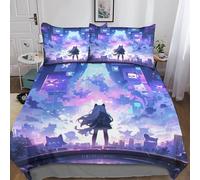 BLUEZY Internet Addicted Girl Bedding Set 3D Quilt Duvet Cover Sets Soft Microfiber with Pillow Case,Bed Cover Soft,Cartoon Anime Comforter Cover, Duvet Set,Zipper 3 Pieces Double（200x200cm）