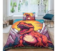 BLUEZY World Dinosaurs Bedding Set Duvet Cover Set 100% Microfiber 3D Beds Jurassic Comforter Cover With Pillowcases Quilt Cover For Teens And Adults 2 Pieces With Zipper Single(135x200cm)