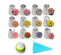 BLUGUL Russian Style Piping Nozzle, 12 Piping Tips + 1 Pastry Bag + 1 Coupler Syringe, Cake DIY Decorating Tool