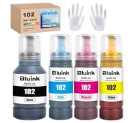Bluink 102 Ink Bottles Multipack Compatible with Epson 102 Ink for ET-2850 ET-4850 ET-2756 ET-2856 ET-3750 ET-15000, 4-Pack Refill Printer Ink Bottles, Black Cyan Magenta Yellow