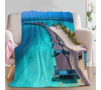 Bluish green Personalised Baby Blanket for Boys Girls Kids, 59 × 80 inch Soft Cozy Fluffy Fuzzy Flannel Blankets - Single Size Surrealism Coastal Maldives Pattern Printed Throw Blanket for Teen