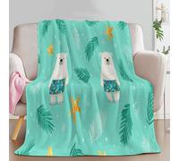 Bluish green Personalised Baby Blanket for Boys Girls Kids, 71 × 88 inch Soft Cozy Fluffy Fuzzy Flannel Blankets - Double Size Cartoon Animal Polar Bear Pattern Printed Throw Blanket for Teen