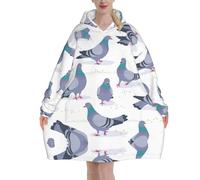 Bluish Pigeons,Women's Oversized Wearable Blanket Hoodie, Blanket Sweatshirt,Flannel Pullover Blanket