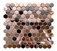 Blujellyfish Hexagon Stainless Steel Brushed Mosaic Tile Bronze Copper Color Black Bathroom Kitchen Backsplash Shower Floor Tiles Accent Mosaics Tile Sheets (5 Square Feet)