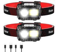 Blukar Head Torch Rechargeable, [2 Pack] 2000L Super Bright Lightweight Waterproof LED Headlamp with Red Warning Lights, 8 Light Modes, Motion Sensor Control, 30 Hrs Runtime, Black&red (K9111)