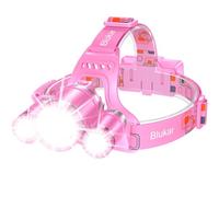 Blukar Head Torch Rechargeable, Super Bright Headlamp with 3 Lights 5 Modes, 4400mAh Capacity Up to 18hrs Runtime -IPX6 Waterproof Adjustable Focus Headlight for Running, Hiking, Fishing-Pink