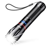 Blukar LED Torch Rechargeable, Super Bright Flashlight with 5 Modes, Adjustable Focus, Water Resistant, Lightweight Handheld Torch for Camping, Running, Dog Walking, Power Cut, Emergency etc-Black