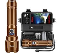 Blukar LED Torch Rechargeable, Super Bright Torches High Lumens -Adjustable Focus, 5 Modes, 5000 mAh Long Lasting, IP67 Waterproof, Powerful Handheld Flashlight for Camping, Hiking, Emergency -Brown