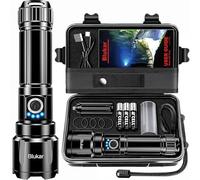 Blukar LED Torch Rechargeable, Ultra High Lumens Super Bright Torches - Adjustable Focus,5 Modes,5000 mAh Long Lasting,IP67 Waterproof,Powerful Handheld Flashlight for Camping,Hiking,Emergency-Black