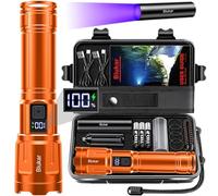 Blukar LED Torch Super Bright - 3 Color Temperatures & 4 Modes, Rechargeable, Long-Lasting 5000mAh, Adjustable Focus, IP67 Waterproof Handheld Torch Flashlight for Camping, Emergency etc-Orange