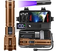 Blukar LED Torch Super Bright - 3 Color Temperatures & 4 Modes, Rechargeable, Long-Lasting 5000mAh, Adjustable Focus, IP67 Waterproof Handheld Torch Flashlight for Camping, Emergency, Hiking etc-Brown
