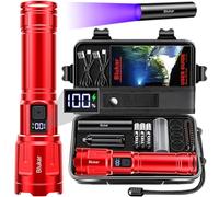 Blukar LED Torch Super Bright - 3 Color Temperatures & 4 Modes, Rechargeable, Long-Lasting 5000mAh, Adjustable Focus, IP67 Waterproof Handheld Torch Flashlight for Camping, Emergency, Hiking etc- Red
