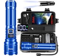 Blukar Torch Rechargeable, Torches LED Super Bright Flashlight, Adjustable Focus, 5 Modes, 5000 mAh Long Lasting, IP67 Waterproof, Smart Digital Display for Camping, Power Cuts, Emergency- Blue