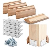 Blulu 1 Set 3-1/2" Newel Post Mounting Kit 4 Pcs L Bracket Metal Post Anchor with 4 Pcs Red Oak Wooden Trim Deck Base Fasteners for Fastening Handrails Balustrades to Stairs and Floors