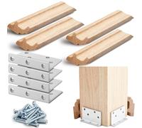 Blulu 1 Set 6" Newel Post Mounting Kit 4 Pcs L Bracket Metal Post Anchor with 4 Pcs Red Oak Wood Trim Deck Base Fasteners for Fastening Handrails Balustrades to Stairs and Floors