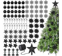 Blulu 101 Pcs Black Christmas Tree Decoration Ornaments Set Christmas Baubles Candy Shaped Baubles Star Tree Topper Cane Snowflakes Foam Stars Christmas Flowers Beaded Garlands for Xmas Tree