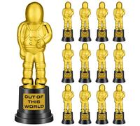 Blulu 12 Pcs Gold Astronaut Trophy Bulk Plastic Winner Trophy Award for Space Knowledge Contest Space Theme Birthday Party Competitions Prize