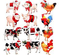 Blulu 12 Pieces Christmas Ornament Wood Christmas Ornaments Wooden Hanging Decorations Country Farmhouse Holiday Decor for Christmas Tree Decoration Crafts (Farm Animals)