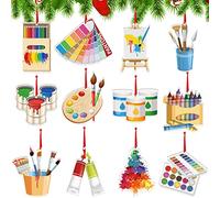 Blulu 12 Pieces Christmas Painting Hanging Decoration Wooden Ornaments for Xmas Tree Party Holiday Home Decor (Painting Style)