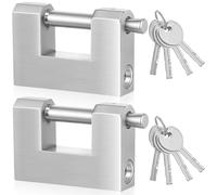 Blulu 2 Pack Stainless Steel D-Shaped Padlock with Stainless Steel Keys for Garage Door, Heavy Duty Lock for Shipping Container, Shed, Storage Unit, Locker, and Warehouse (70mm)