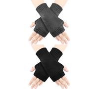 Blulu 2 Pair Fingerless Gloves for Women & Men Thumb Hole Cozy Half Fingerless Driving Gloves Knit Mittens Warm, Black, Dark Gray, 14.2 x 8.3 cm/ 5.6 x 3.3 inches