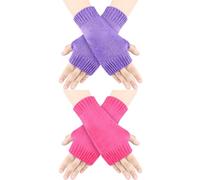 Blulu 2 Pair Fingerless Gloves for Women & Men Thumb Hole Cozy Half Fingerless Driving Gloves Knit Mittens Warm, Pink, Purple, 14.2 x 8.3 cm/ 5.6 x 3.3 inches