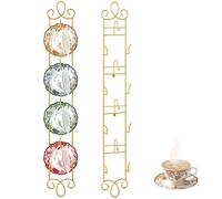 Blulu 2 Pcs 36'' x 5'' Tea Cup and Saucer Display Stand 4 Tiers Vertical Wall Mounted Cups and Plate Holder Wall Plate Hangers Decorative Brackets for China Coffee Mug Organizer Farmhouse (Gold)