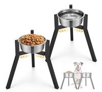 Blulu 2 PCS Adjustable Width Metal Dog Bowl Stand, Elevated Pet Water and Food Bowl Wide 7-10.6" Heights 13" Stable Anti-Slip Raised Bowl Stand, Bowl Not Included(Black)