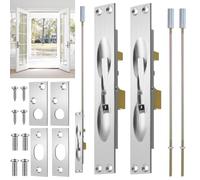 Blulu 2 Pcs Solid Brass Extension Flush Bolt with Rod 10 Inch, 1" W x 6-3/4" H Flush Bolt for French Doors & Double Doors, Sliver