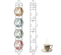 Blulu 2 Pcs White Metal Tea Cup Display Rack Vertical Wall Mounted 4-Layer Tiered Shelf Organizer Storage for 4 Cups and Plates Home Decor Cafe/Bar Display 36 x 5 Inches