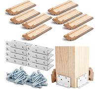 Blulu 2 Set 3-1/2" Newel Post Mounting Kit 8 Pcs L Bracket Metal Post Anchor with 8 Pcs Red Oak Wood Trim Deck Base Fasteners for Fastening Handrails Balustrades to Stairs and Floors