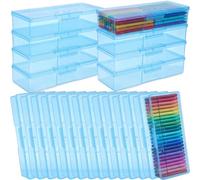 Blulu 24 Pack Clear Pencil Box Large Capacity Office Supplies Storage Organizer Plastic Pencil Case for Art Brushes Crayon Drawing Tools Markers Office Home Desk Drawer Organizer(Blue)