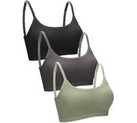 Blulu 3/6 / 12 Pcs Camisole Bra Wireless Padded Cotton Bralette Mini Cami Bras with Adjustable Straps for Women Girls, Black,dark Grey,olive Green, M
