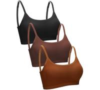 Blulu 3/6 / 12 Pcs Camisole Bra Wireless Padded Cotton Bralette Mini Cami Bras with Adjustable Straps for Women Girls, Black, Dark Brown, Caramel, M