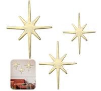 Blulu 3 Pcs Cast Iron Starburst Eclectic Wall Hangings Metal Mid Century Modern Home 8 Pointed Stars Easy Install Starburst Wall Decor Vintage and Eclectic Elegant Decor Indoor Outdoor Pieces(Gold)