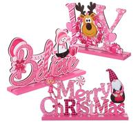 Blulu 3 Pcs Christmas Decorations Indoor Centerpieces for Tables Tabletop Wooden Sign Snowman Farmhouse Centerpieces for Christmas Xmas Holiday Party Indoor Decor(Pink)