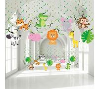 Blulu 30 Count Jungle Safari Animals Party Decorations - Hanging Swirls, Forest Theme Foil Swirls Ceiling for Safari Birthday Party Decorations