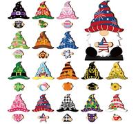 Blulu 34 Pcs Interchangeable Wooden Gnome Decor St. Patrick's Day Easter Gnomes Welcome Sign Holiday Seasonal Tiered Tray Decor with Magnet Pieces Decorations (Stylish)