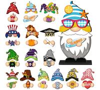 Blulu 34 Pcs Interchangeable Wooden Gnome Decor Summer 4th of July Patriotic Gnomes Welcome Sign Holiday Seasonal Tiered Tray Decor with Magnet Pieces for Gifts Decorations (Classic)