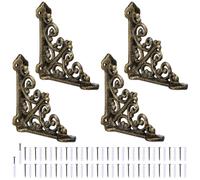 Blulu 4 Pack Antique Style Small Cast Iron Brackets Wall Mount Shelf 3 7/8" X 3 7/8" Decorative Wall Bookshelf Brackets Heavy Duty Victorian Style Shelf(Antique Brass)
