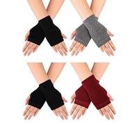 Blulu 4 Pairs Fingerless Gloves with Thumb Hole Cozy Half Fingerless Driving Gloves Knit Mittens for Women Men, Multicolored 1, 4 Pairs