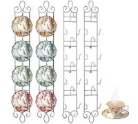 Blulu 4 Pcs 36'' x 5'' Tea Cup and Saucer Display Stand 4 Tiers Vertical Wall Mounted Cups and Plate Holder Wall Plate Hangers Decorative Brackets for China Coffee Mug Organizer Farmhouse (White)