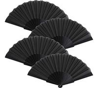 Blulu 4 Pcs Black Folding Hand Fan 9 Inch Chinese Foldable Handheld Fan Rave Clack Fans in Oriental Cloth Fabric for Women, Dancing, Wedding, Festival, Gift, Performance, Home Decor