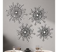 Blulu 4 Pcs Black Wall Decor, Bling Crystal Starburst Metal Wall Art | Cast Iron Build, Glitter Diamond Sunburst Accents, Living Room Bedroom Entryway, Bling Hanging Decor, Sparkle Stars Design