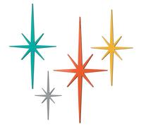 Blulu 4 Pcs Cast Iron Starburst Wall Decor Mid Century Modern Decor Retro 8 Pointed Atomic Stars Metal Wall Art Elegance Accents Easy Install Finish Hangings for Home Office Room(Retro)