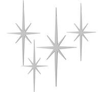 Blulu 4 Pcs Cast Iron Starburst Wall Decor Mid Century Modern Decor Retro 8 Pointed Atomic Stars Metal Wall Art Elegance Accents Easy Install Finish Hangings for Home Office Room(Silver)