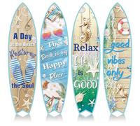 Blulu 4 Pcs Surfboard Wall Decor Surfboard Wall Hanging Sign Wooden Beach Decoration Summer Theme Decor Hawaiian Luau Party Decoration for Home Bar Aloha Tropical Birthday Party(Beach)
