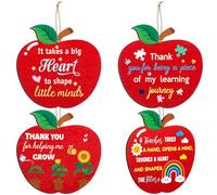 Blulu 4 Pcs Thank You Teacher Plaque Wooden Hanging Sign Teacher Gifts for Men Women Teacher Presents Appreciation Gifts for Teacher Tutor Teaching Assistant Nursery Graduation Leaving School Gifts